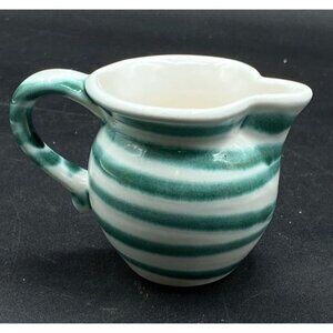 Gmundner Keramik Austria Green Dizzy Stripe Hand Painted Dizzi Creamer 2 1/4”